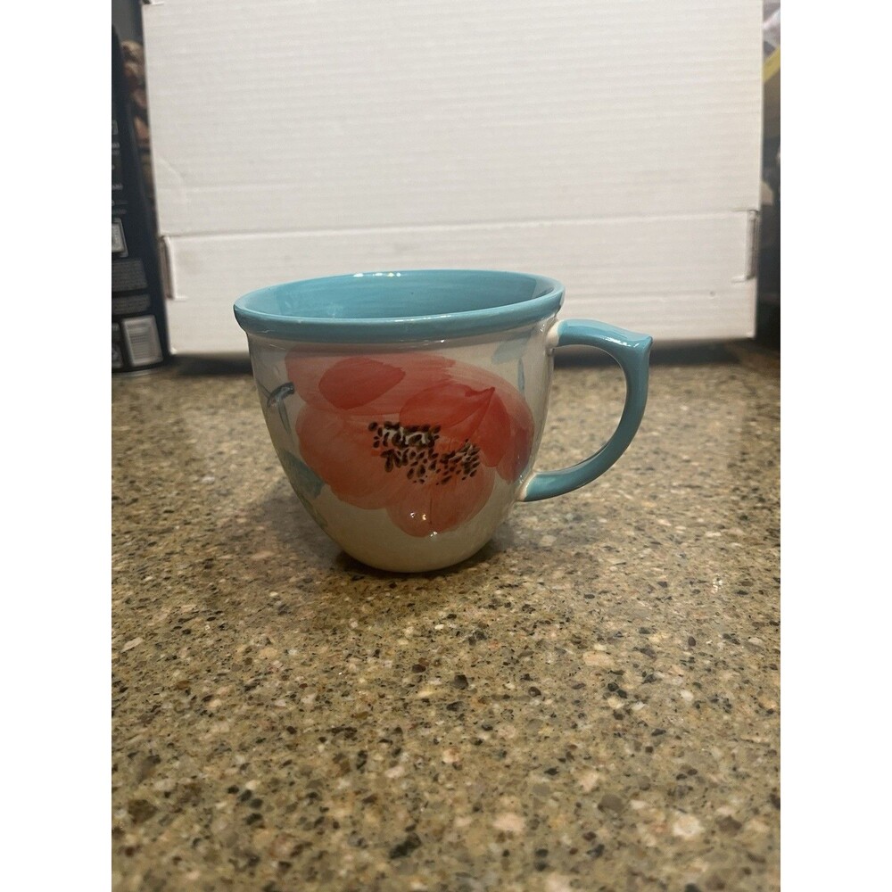 PIONEER WOMAN Vintage Bloom Turquoise Large Floral Mug 16 Oz
